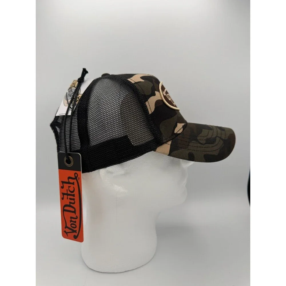 Von Dutch Black/Brown/Tan Camo Trucker Hat Adjustable Mesh Back One Size Unisex